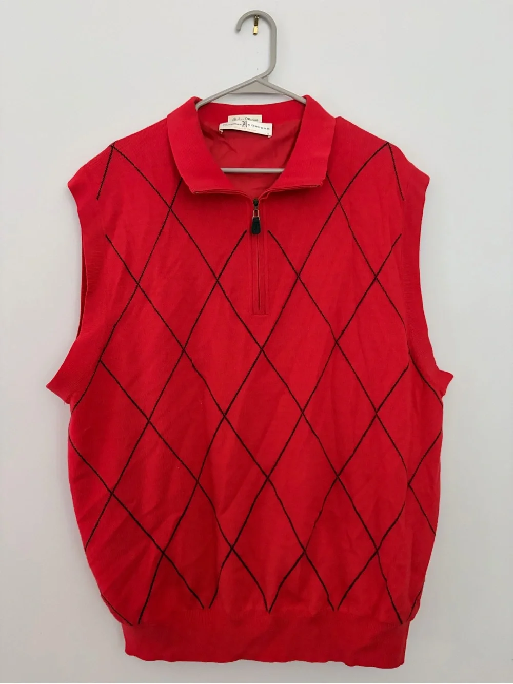 Fairway & Greene Red Sleeveless Half-Zip Argyle Vest
